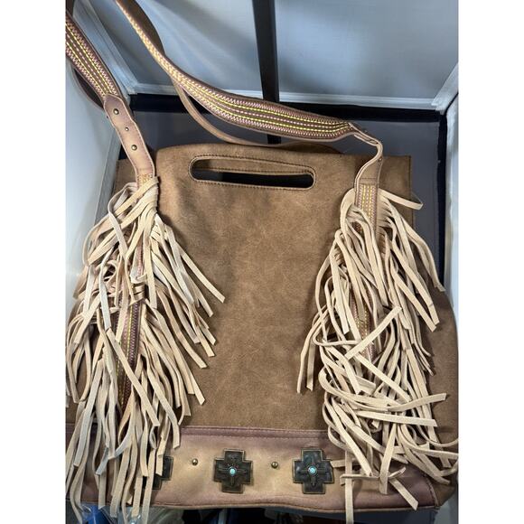 Western Catchfly Extra Large, Fringe Studded Tote Bag - Picture 2 of 4